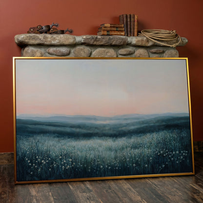 Panoramic Wildflower Meadow Canvas in antique gold floating frame