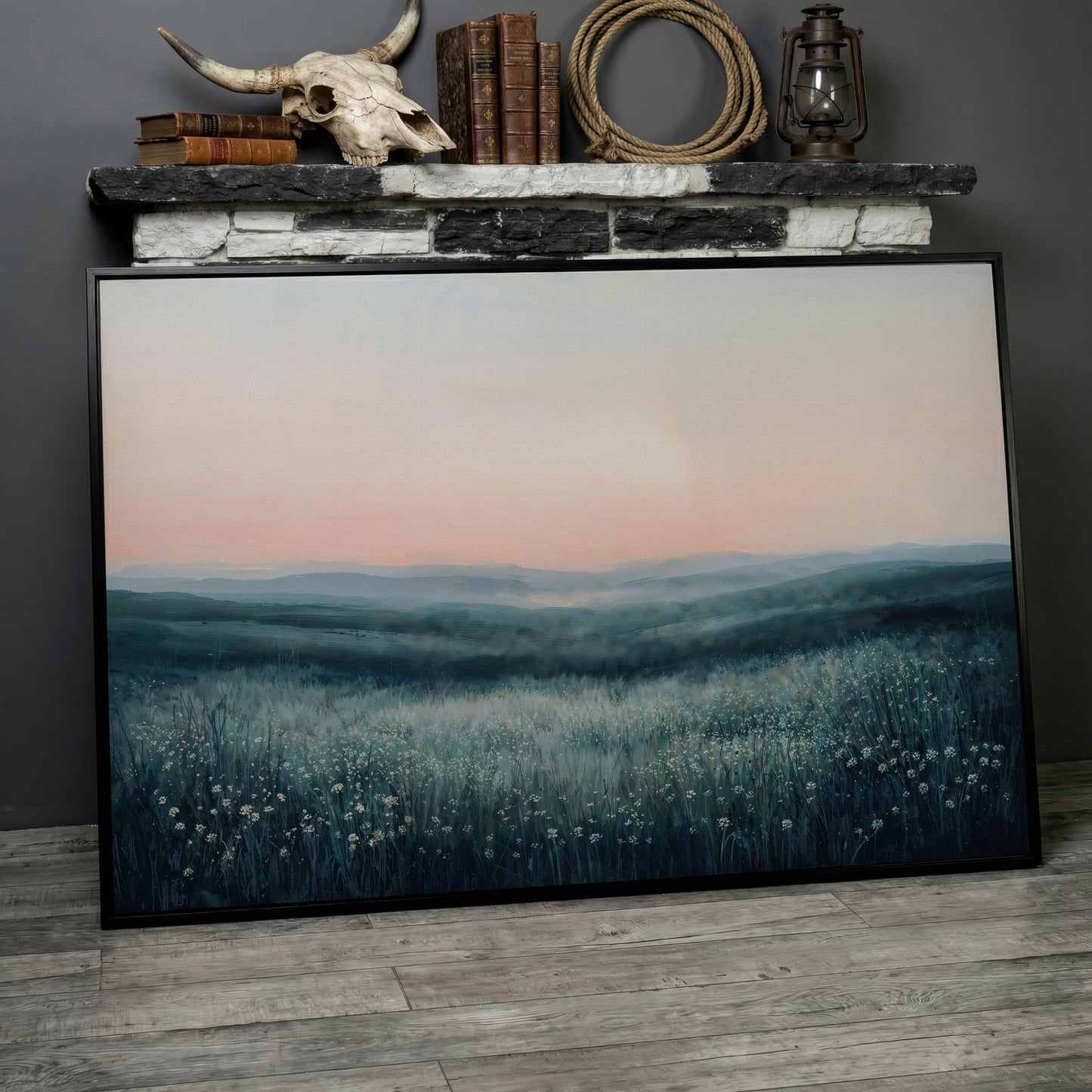 Panoramic Wildflower Meadow Canvas in black floating frame