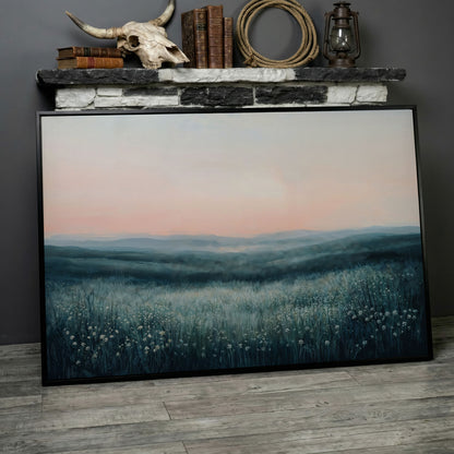 Panoramic Wildflower Meadow Canvas in black floating frame