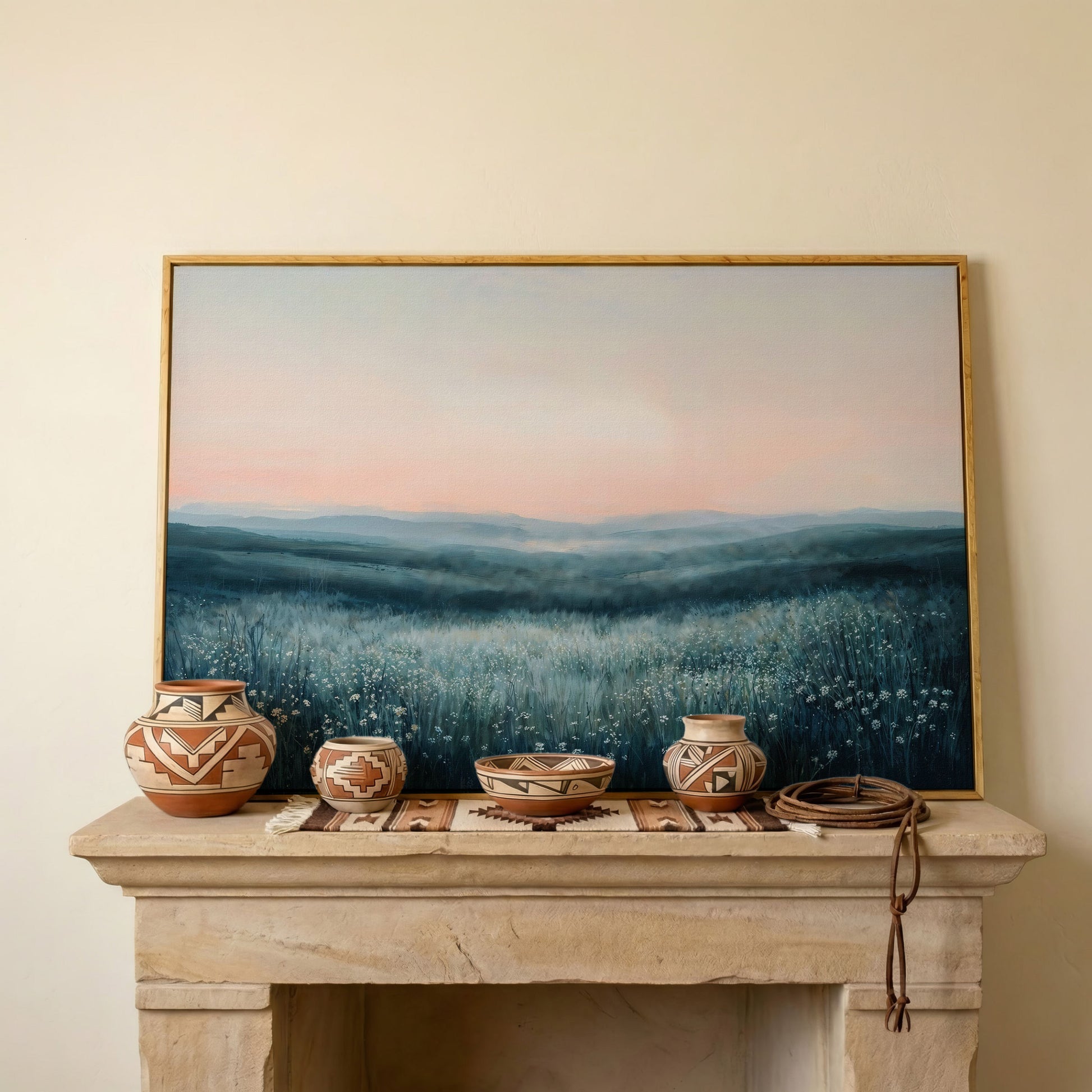 Panoramic Wildflower Meadow Canvas in white oak floating frame