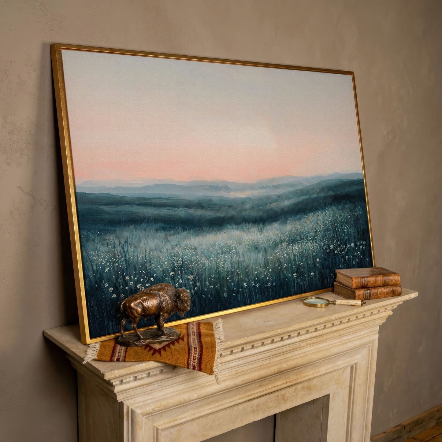 Panoramic Wildflower Meadow Canvas in rose gold floating frame