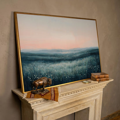 Panoramic Wildflower Meadow Canvas in rose gold floating frame