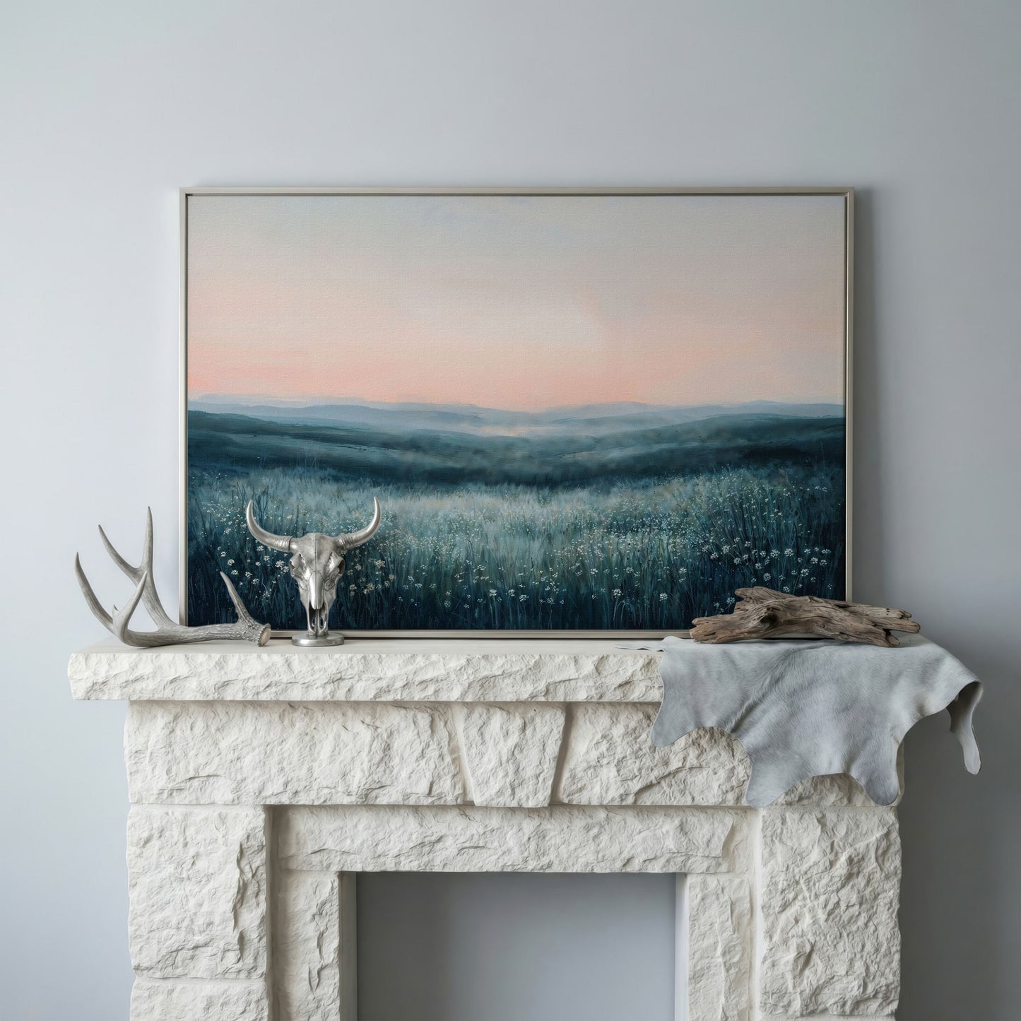 Panoramic Wildflower Meadow Canvas in silver floating frame