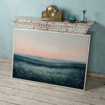 Panoramic Wildflower Meadow Canvas in white floating frame