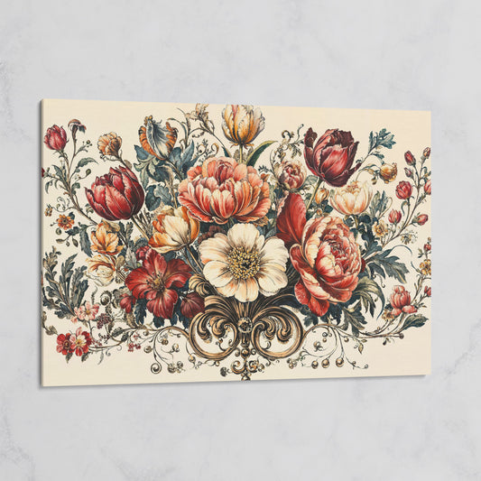 Vintage Floral Still Life with Burgundy Blooms on gallery wrap canvas