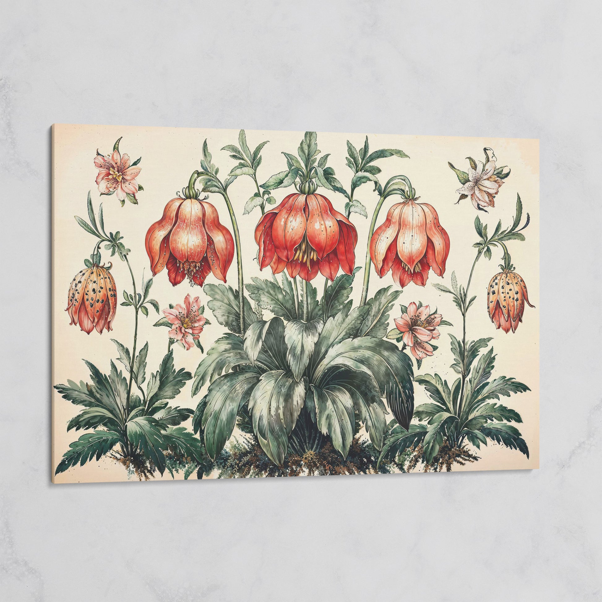 Vintage Botanical Wildflowers Canvas Art on gallery wrap