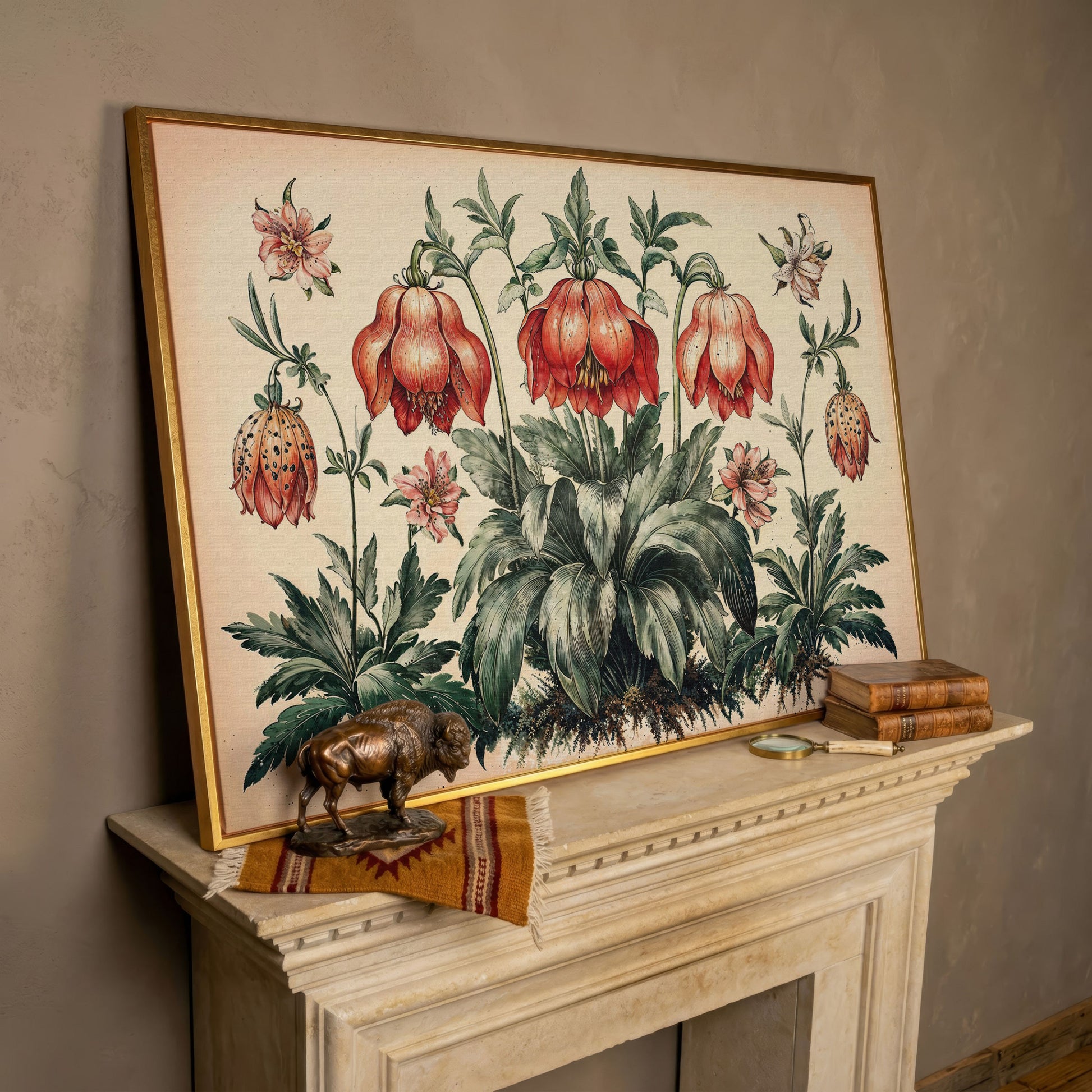 Vintage Botanical Wildflowers Canvas Art in rose gold floating frame