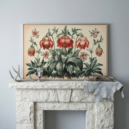 Vintage Botanical Wildflowers Canvas Art in silver floating frame