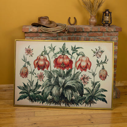 Vintage Botanical Wildflowers Canvas Art in yellow gold floating frame