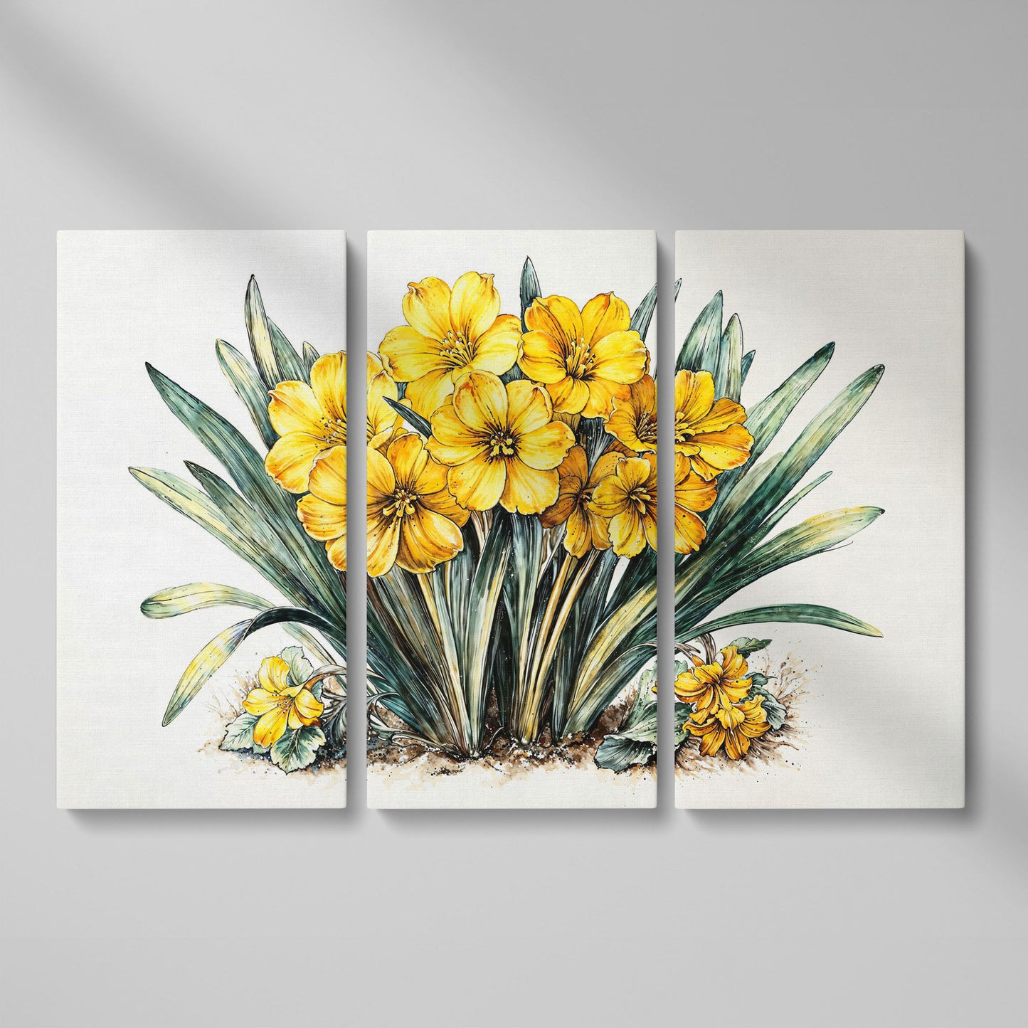 Yellow Blossoms Wildflower Canvas Print as 3-panel split version
