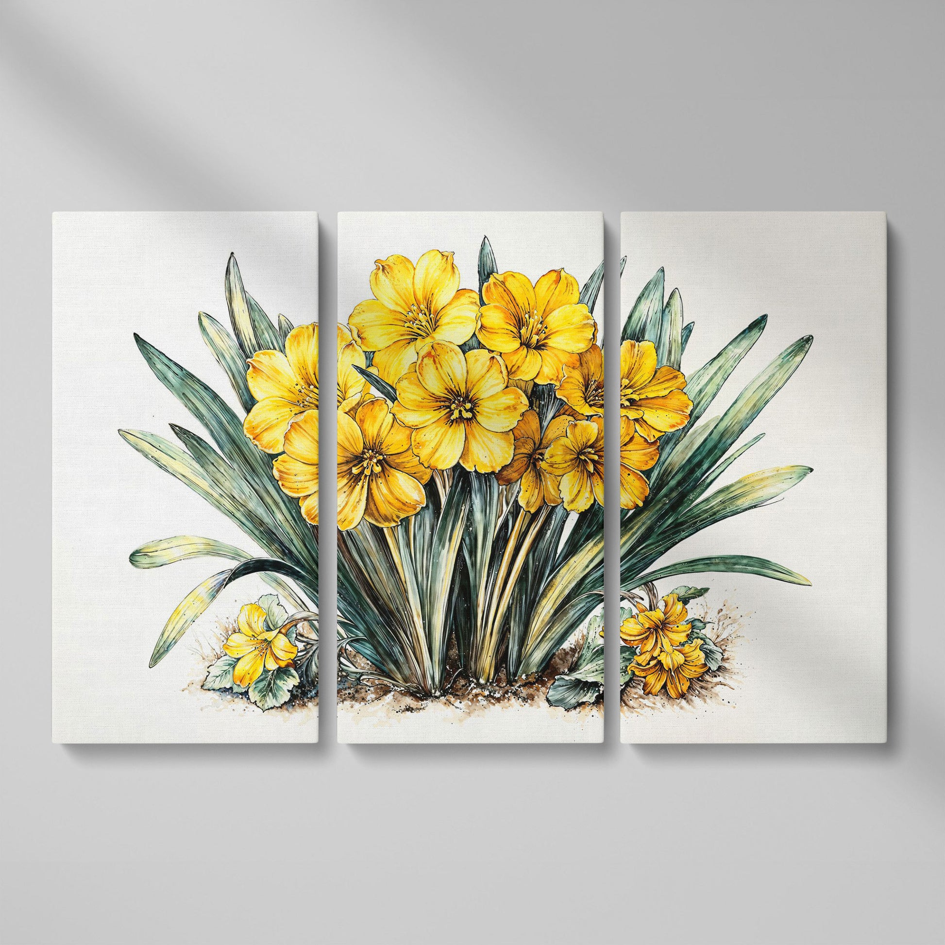 Yellow Blossoms Wildflower Canvas Print as 3-panel split version