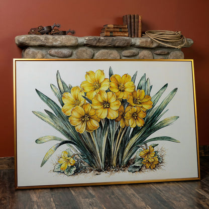 Yellow Blossoms Wildflower Canvas Print in antique gold floating frame