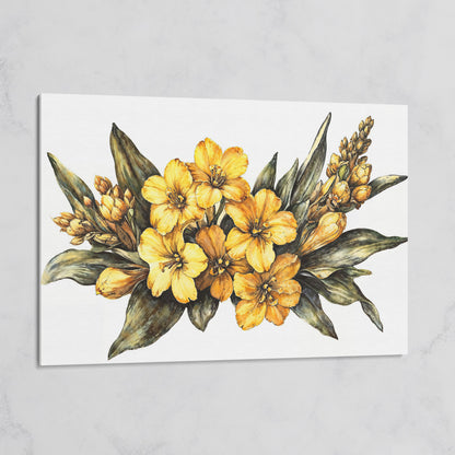 Yellow Flowers with Sage Leaves Canvas Print on gallery wrap
