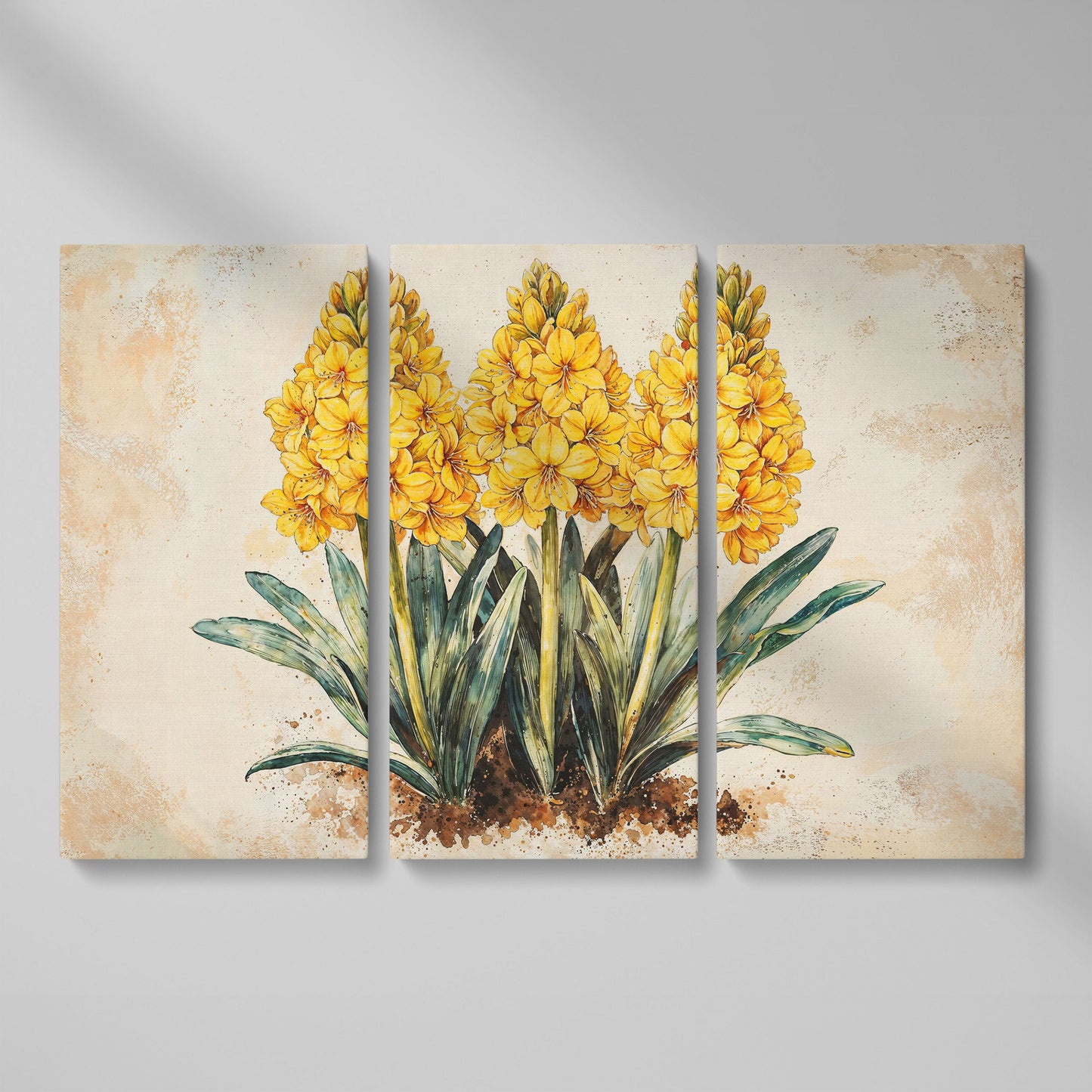 Yellow Hyacinth Botanical Canvas for Kitchen as 3-panel split version