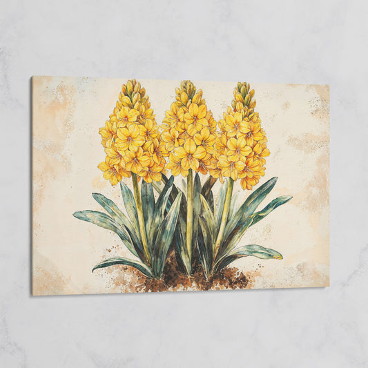 Yellow Hyacinth Botanical Canvas for Kitchen on gallery wrap