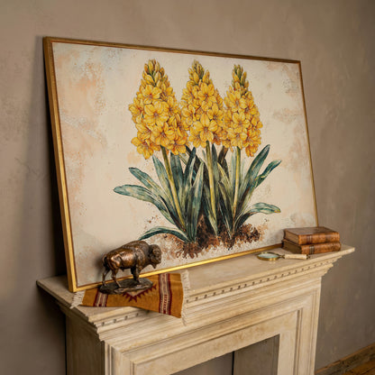 Yellow Hyacinth Botanical Canvas for Kitchen in rose gold floating frame