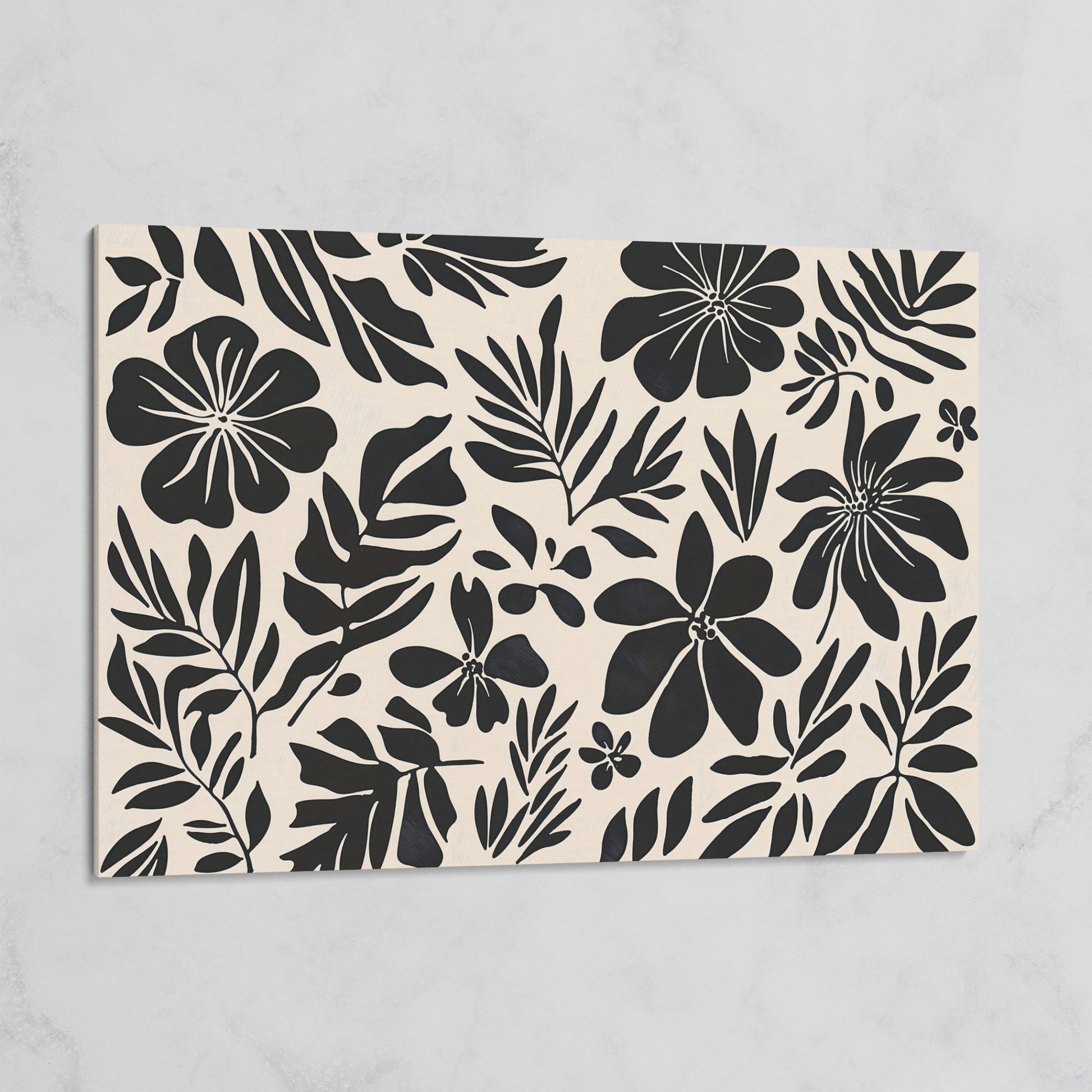 Black and White Floral Canvas Print, Boho Botanical Art on gallery wrap