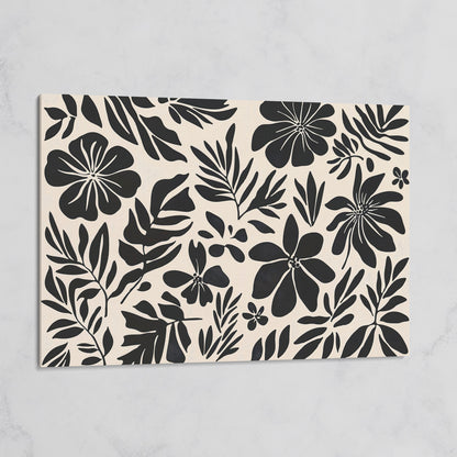 Black and White Floral Canvas Print, Boho Botanical Art on gallery wrap