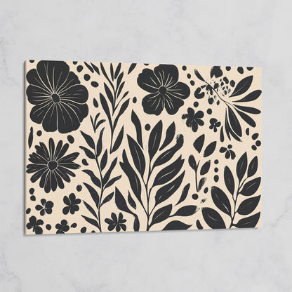 Black and White Floral Canvas with Minimalist Botanical Design on gallery wrap