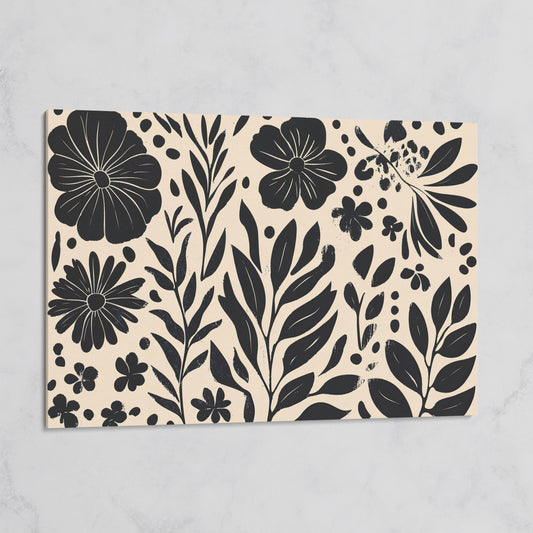 Black and White Floral Canvas with Minimalist Botanical Design on gallery wrap
