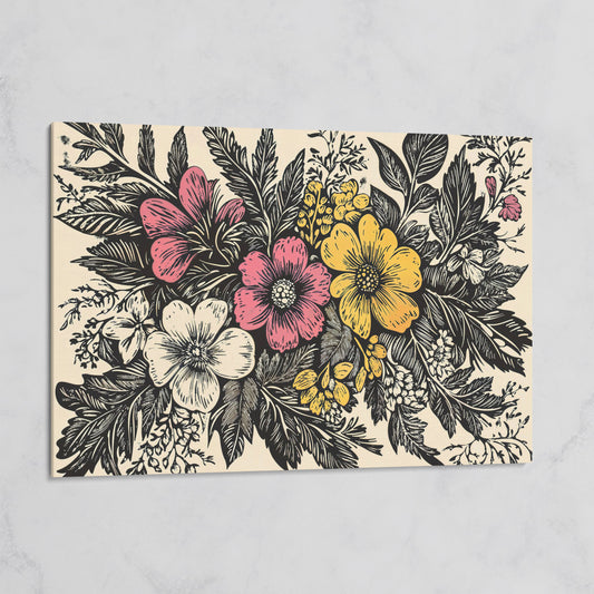 Wildflower Canvas with Bold Block-Print Style on gallery wrap