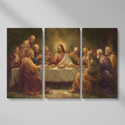 The Last Supper Canvas Wall Art, Jesus and Disciples Scene as 3-panel split version