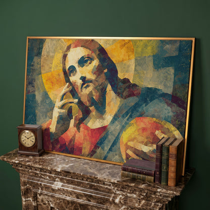 Portrait of Jesus Christ Canvas Wall Art in antique gold floating frame