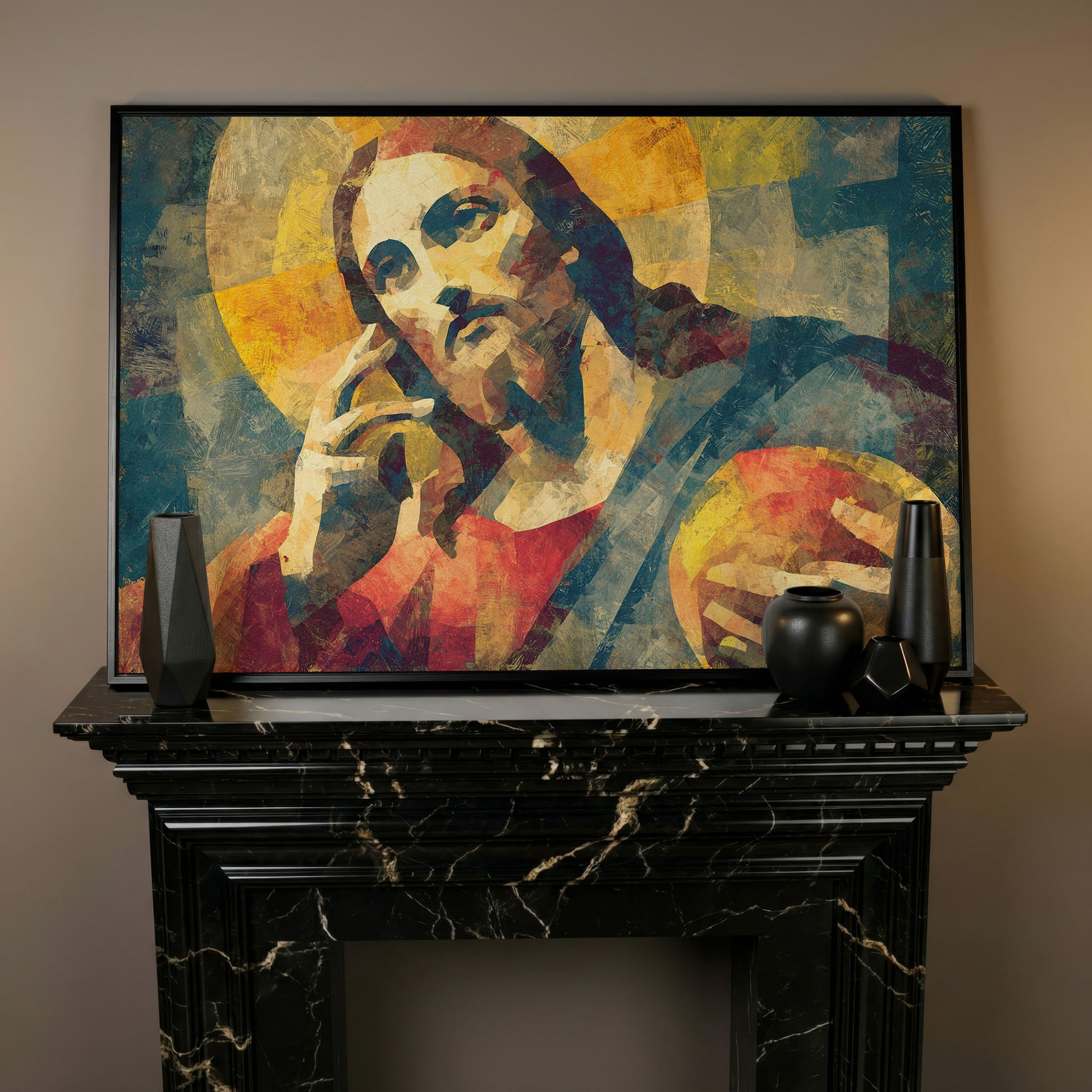 Portrait of Jesus Christ Canvas Wall Art in black floating frame