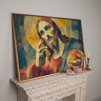 Portrait of Jesus Christ Canvas Wall Art in rose gold floating frame