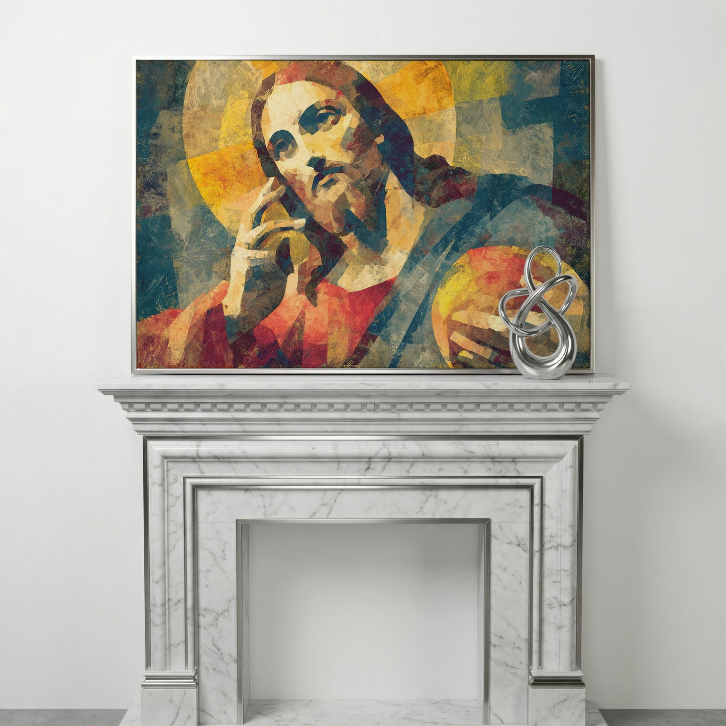 Portrait of Jesus Christ Canvas Wall Art in silver floating frame