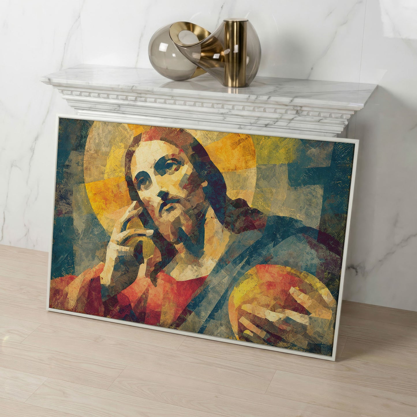 Portrait of Jesus Christ Canvas Wall Art in white floating frame