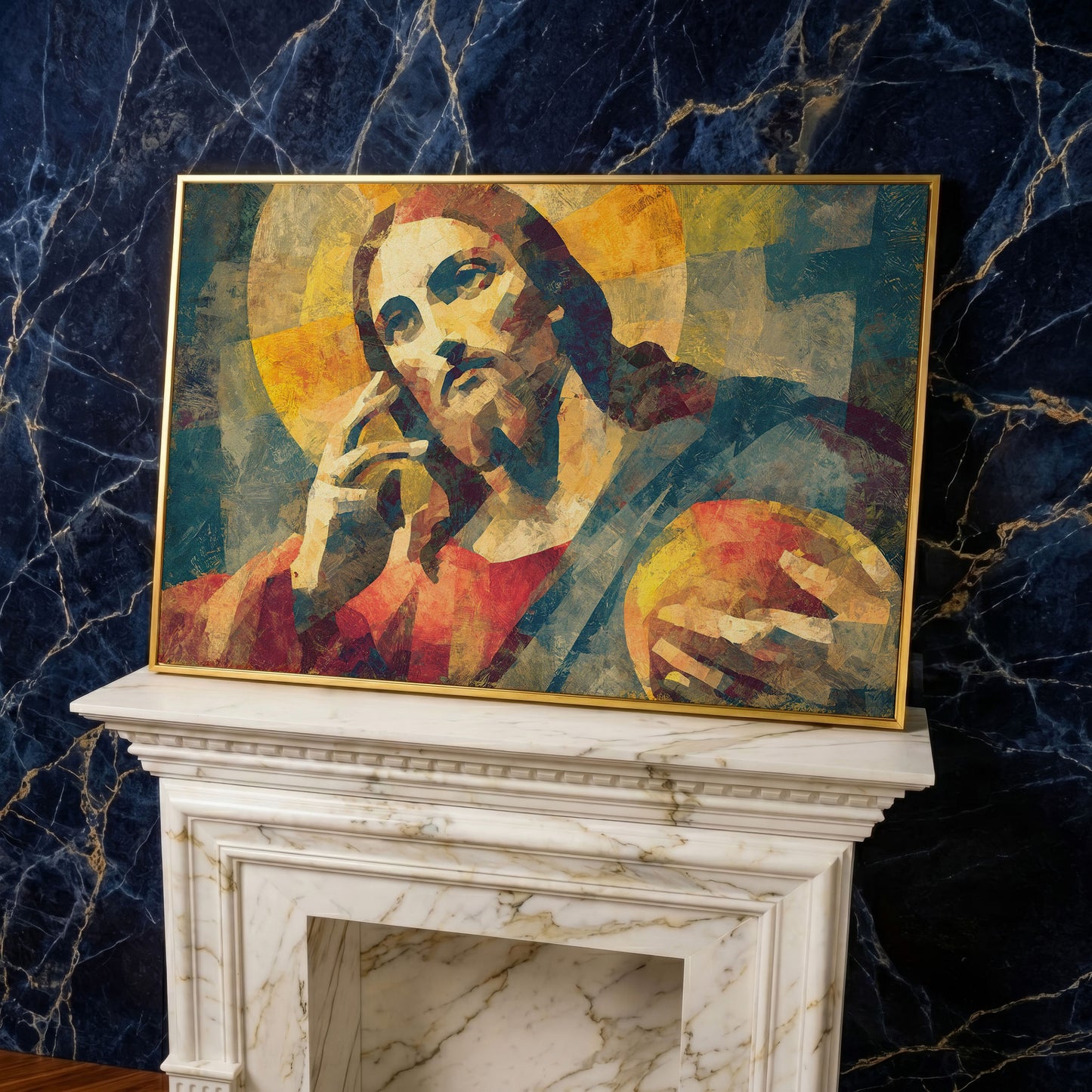 Portrait of Jesus Christ Canvas Wall Art in yellow gold floating frame