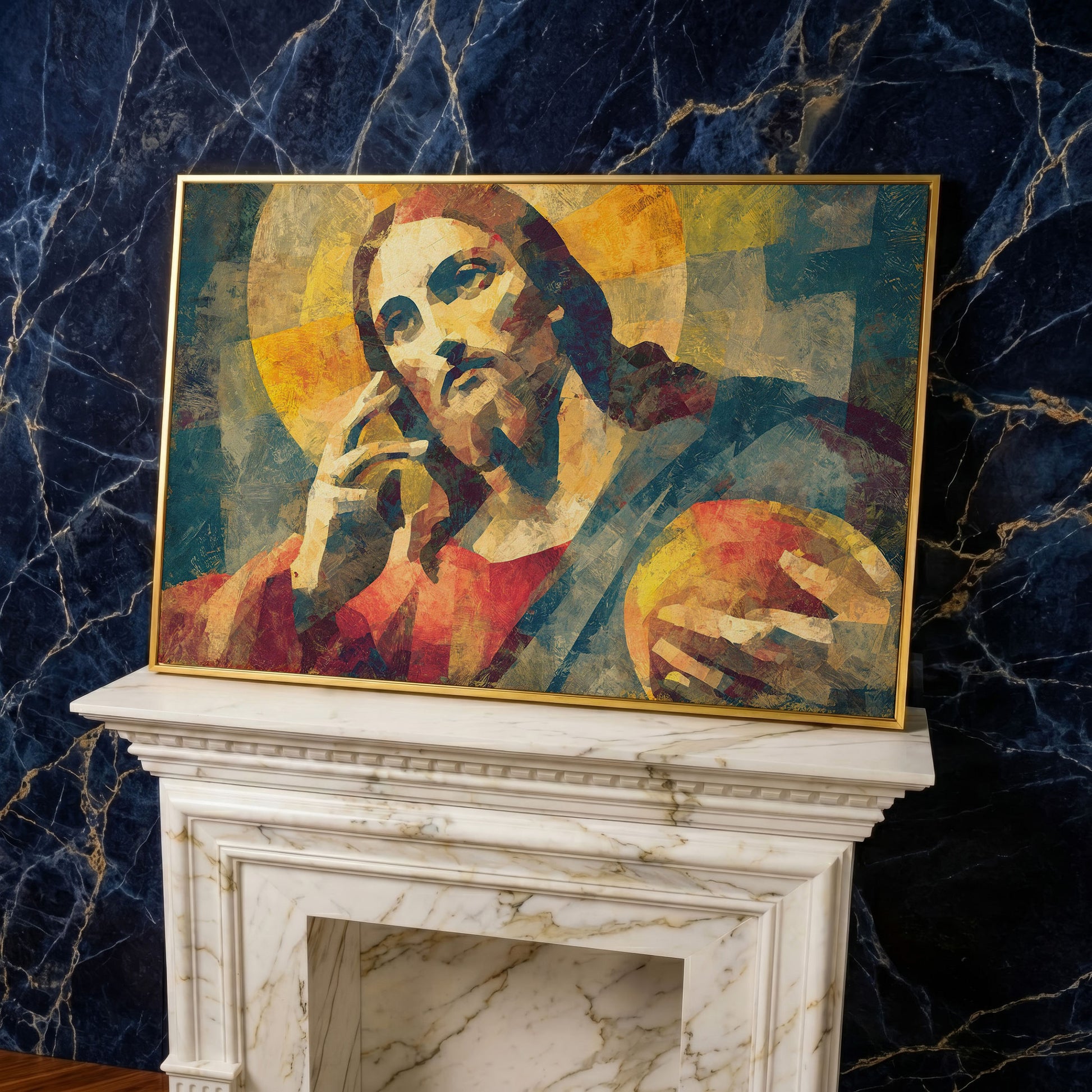 Portrait of Jesus Christ Canvas Wall Art in yellow gold floating frame