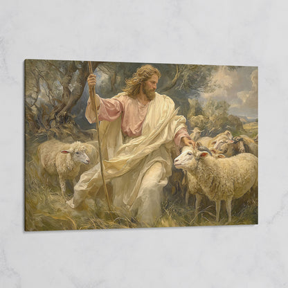 Jesus the Good Shepherd with Sheep, Canvas Wall Art on gallery wrap