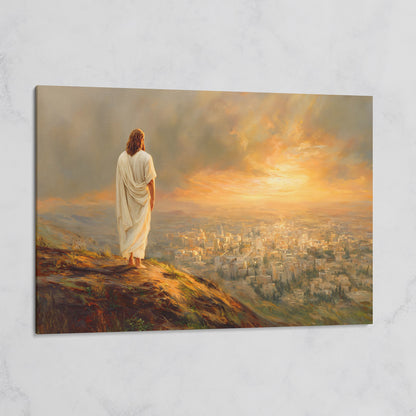 Jesus Overlooking Jerusalem Canvas Wall Art, Landscape on gallery wrap