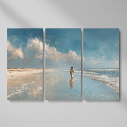 Jesus Walking on the Beach Canvas Wall Art as 3-panel split version