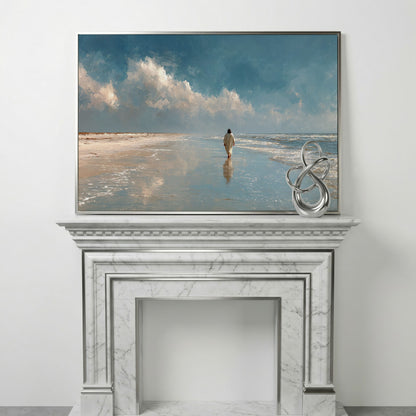Jesus Walking on the Beach Canvas Wall Art in silver floating frame