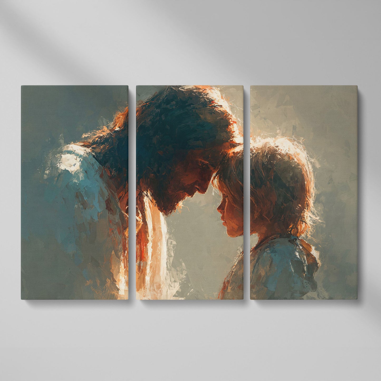 Jesus and Child Canvas Art, Tender Moment Wall Print as 3-panel split version