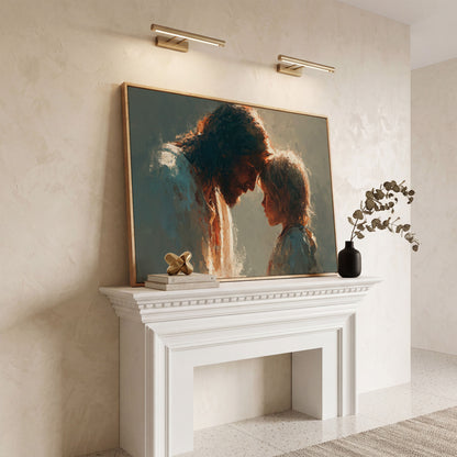 Jesus and Child Canvas Art, Tender Moment Wall Print in white oak floating frame