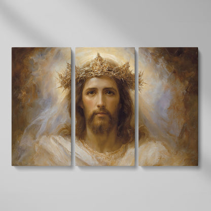 Jesus Christ Crown of Thorns Portrait Canvas Wall Art as 3-panel split version