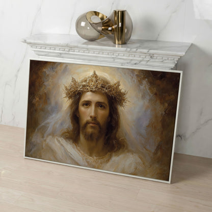 Jesus Christ Crown of Thorns Portrait Canvas Wall Art in white floating frame