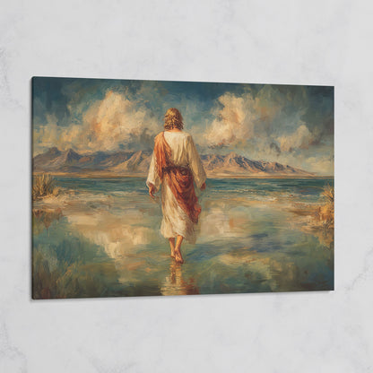 Jesus Walking on Water Canvas Art, Landscape Wall Print on gallery wrap