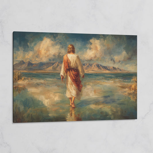 Jesus Walking on Water Canvas Art, Landscape Wall Print on gallery wrap