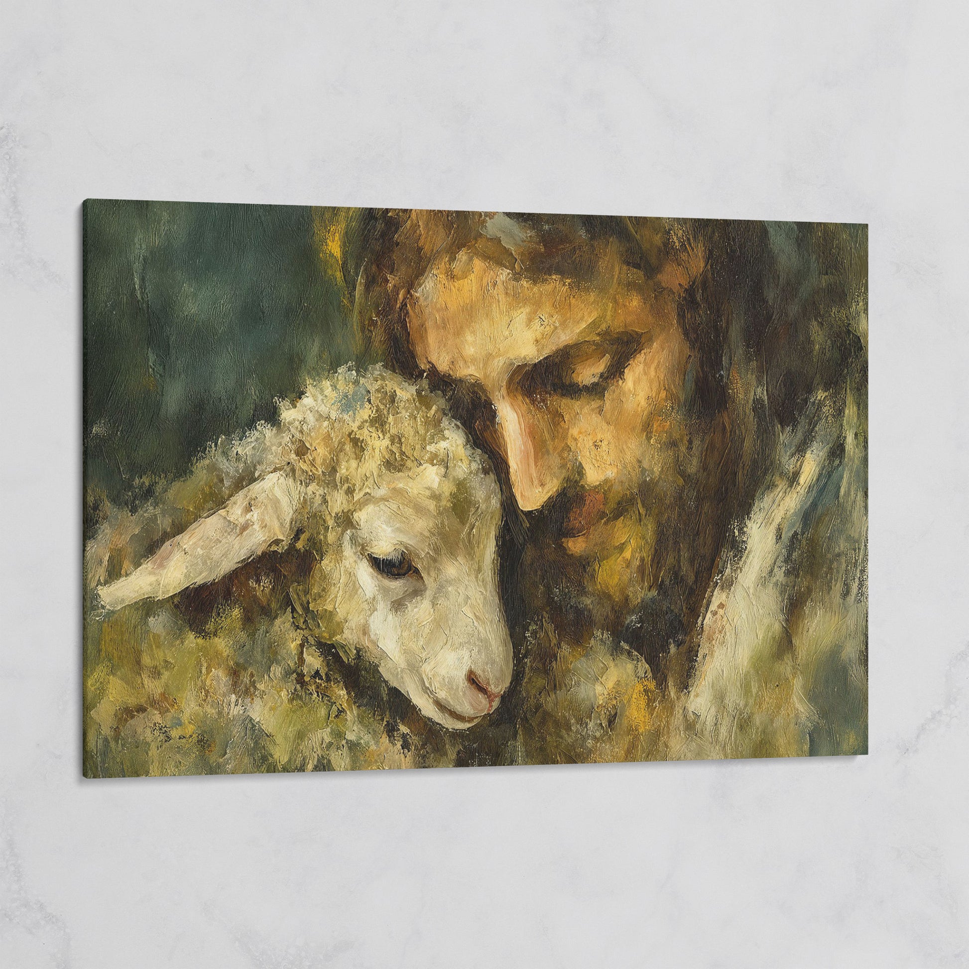 The Good Shepherd: Jesus Holding a Lamb Canvas Art on gallery wrap