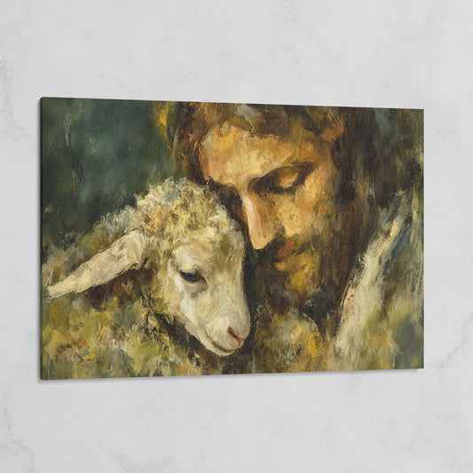 The Good Shepherd: Jesus Holding a Lamb Canvas Art on gallery wrap