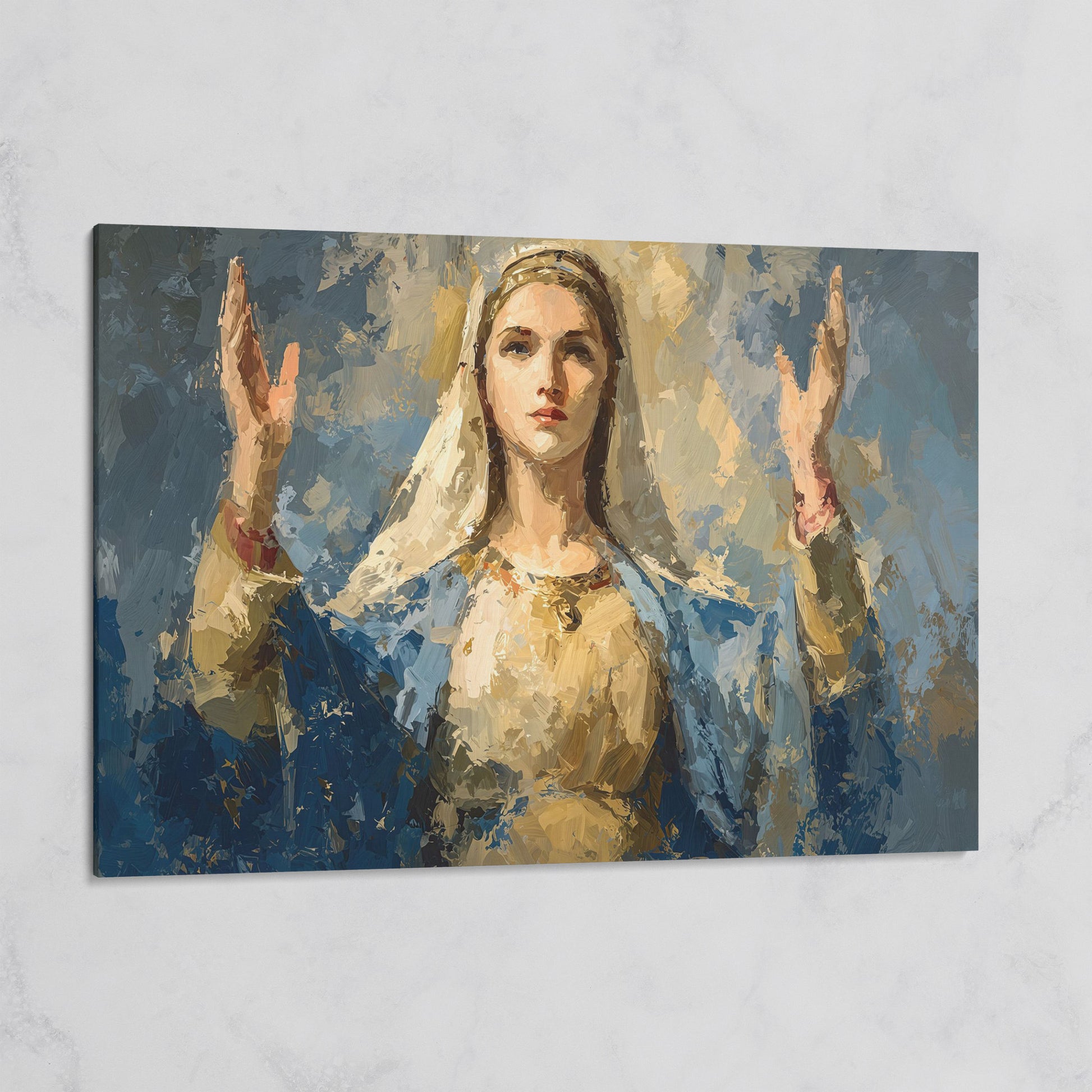 Virgin Mary in Prayer: Devotional Portrait Canvas Wall Art on gallery wrap