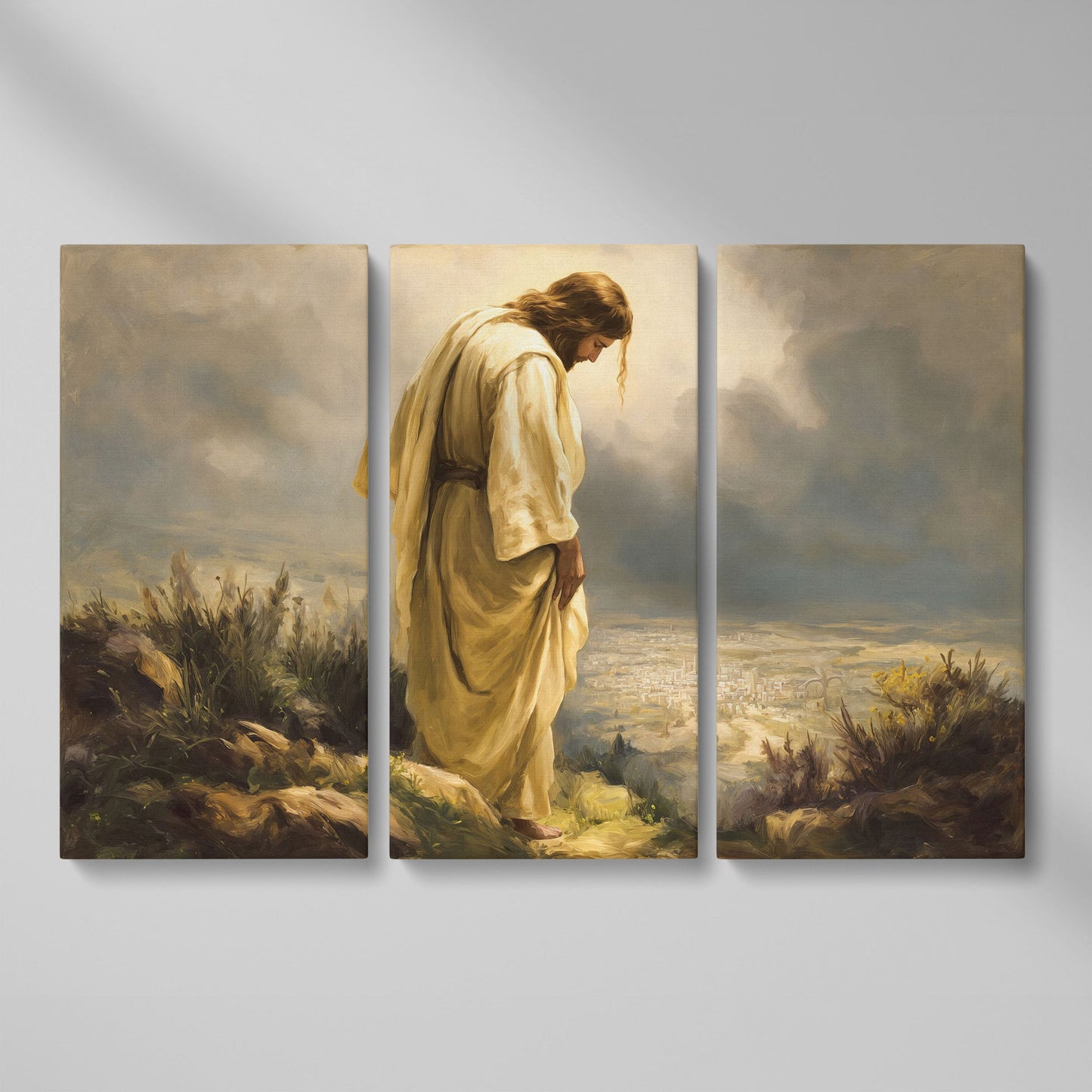 Jesus Overlooking Jerusalem Canvas Wall Art as 3-panel split version