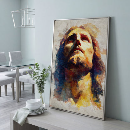 Watercolor Portrait of Jesus Christ Canvas Wall Art in silver floating frame