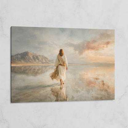 Jesus Walking on Water Canvas Art, Soft Light Landscape on gallery wrap