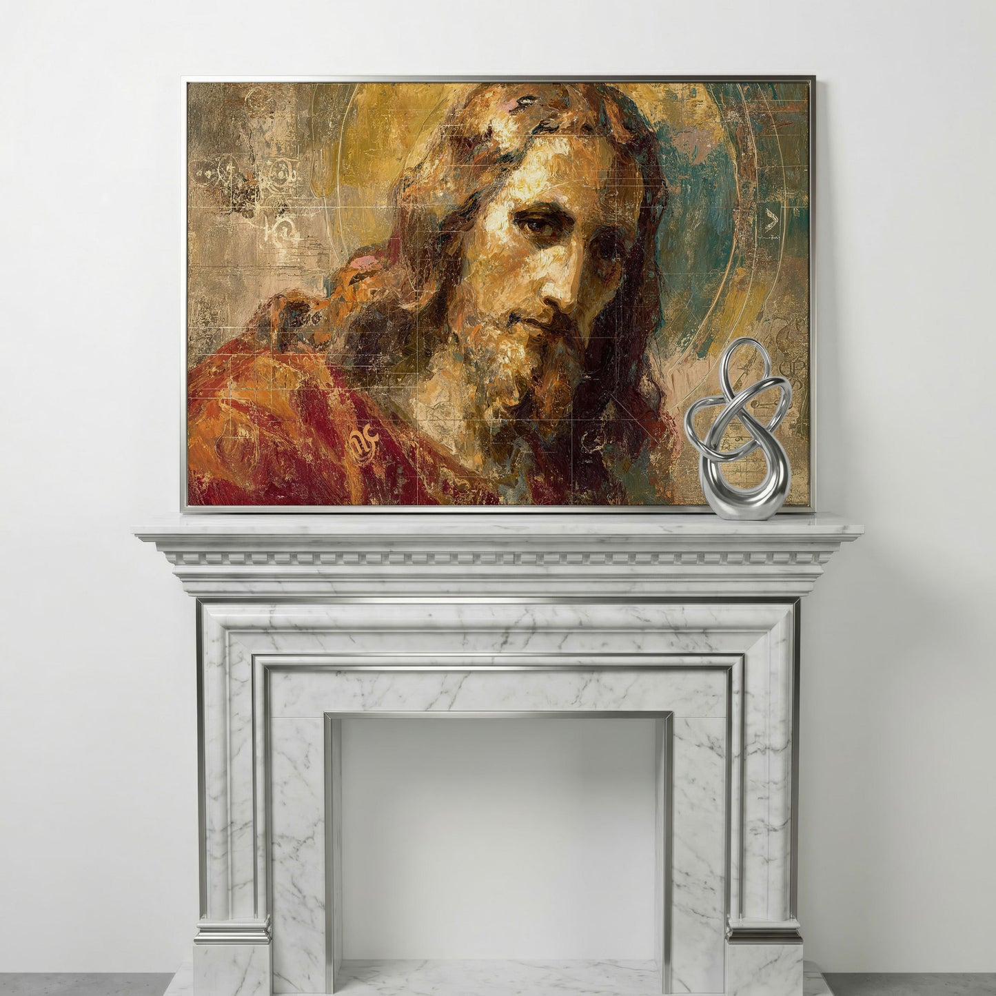 Abstract Jesus Christ Portrait Canvas Wall Art in silver floating frame